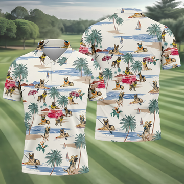German Shepherd Beach Vacation Golf Polo Shirt, Mens Golf Polo, Golf Apparel For Men
