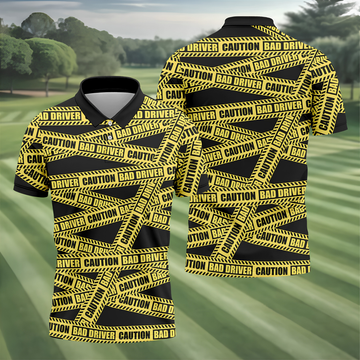 Funny Bad Driver Caution Tape Golf Polo Shirt, Golf Shirts For Men, Printed Golf Shirts