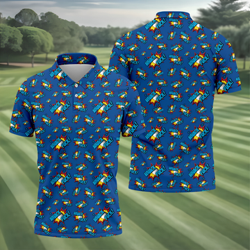 Funny Whack Fuck Comic Golf Ball Navy Polo Shirt, Men's Golf Shirt, Printed Golf Shirts