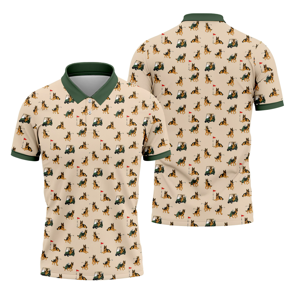 German Shepherd Golf Pattern Polo Shirt, Golf Shirts For Men, Mens Golf Apparel