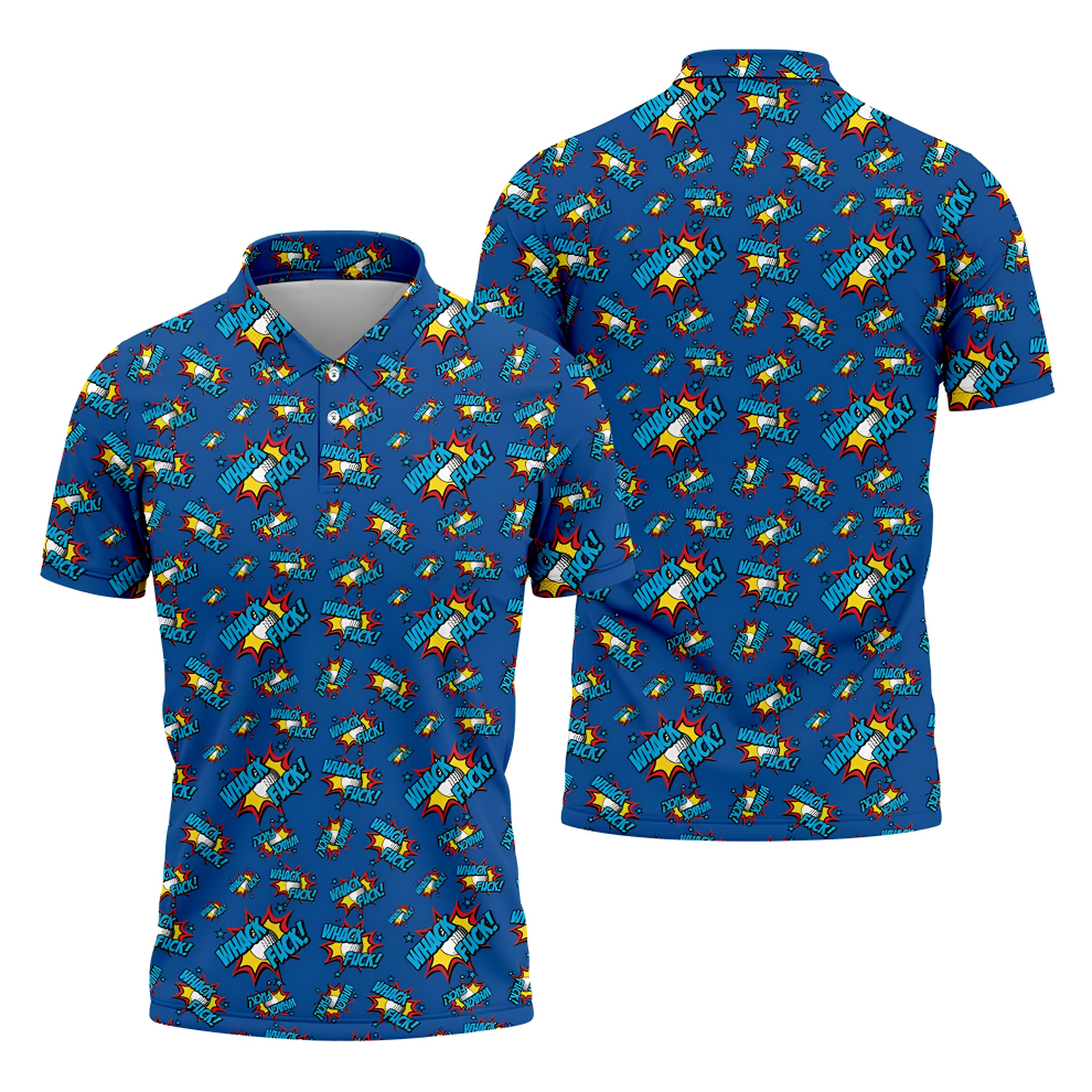 Funny Whack Fuck Comic Golf Ball Navy Polo Shirt, Men's Golf Shirt, Printed Golf Shirts