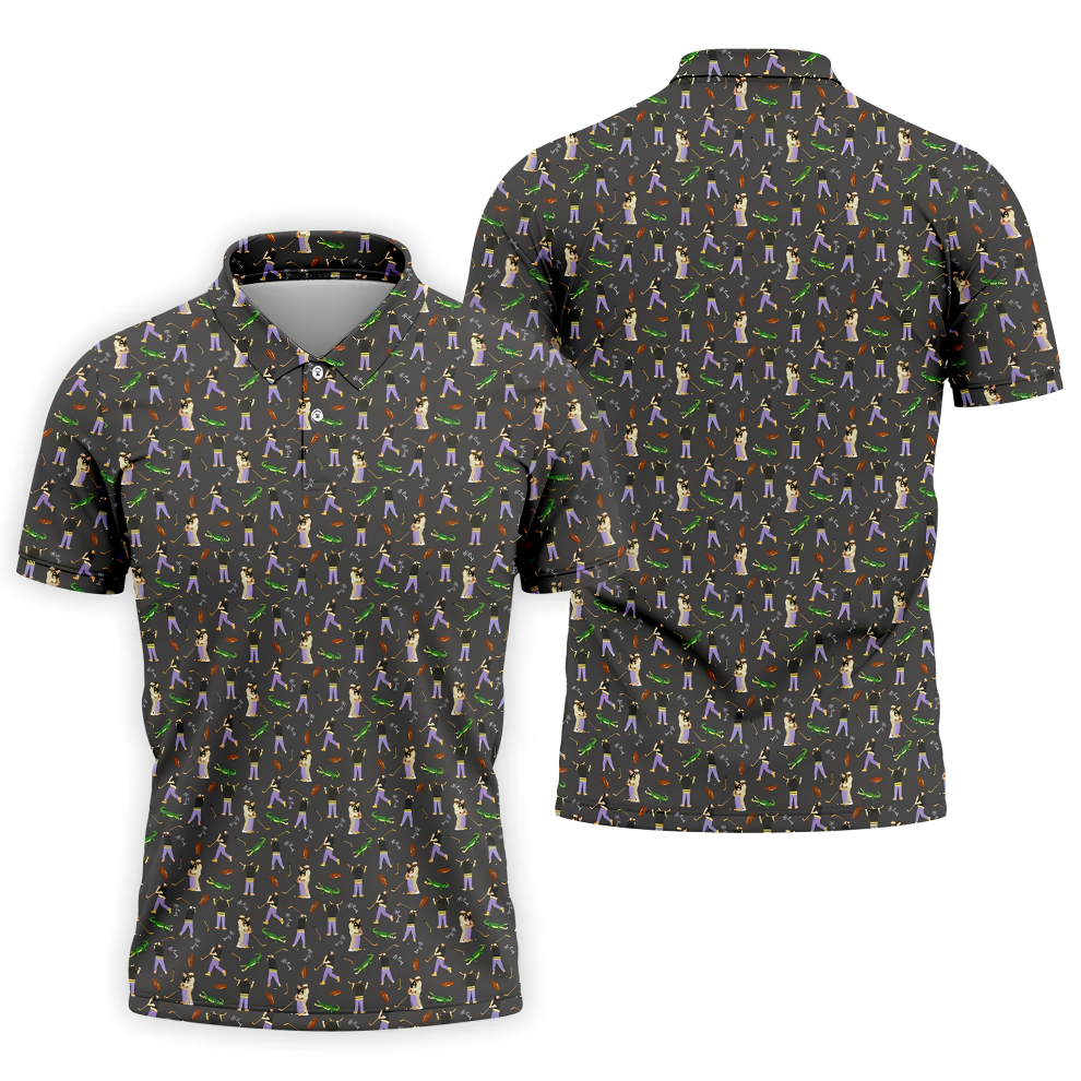 Funny Golf Lesson Alligator Pattern Polo Shirt, Golf Shirts For Men, Mens Golf Apparel