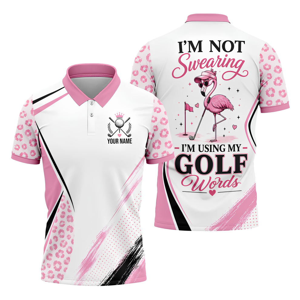 Personalized Pink Golf Crest Polo Shirt, Golf Polo Shirts For Men, Mens Golf Apparel