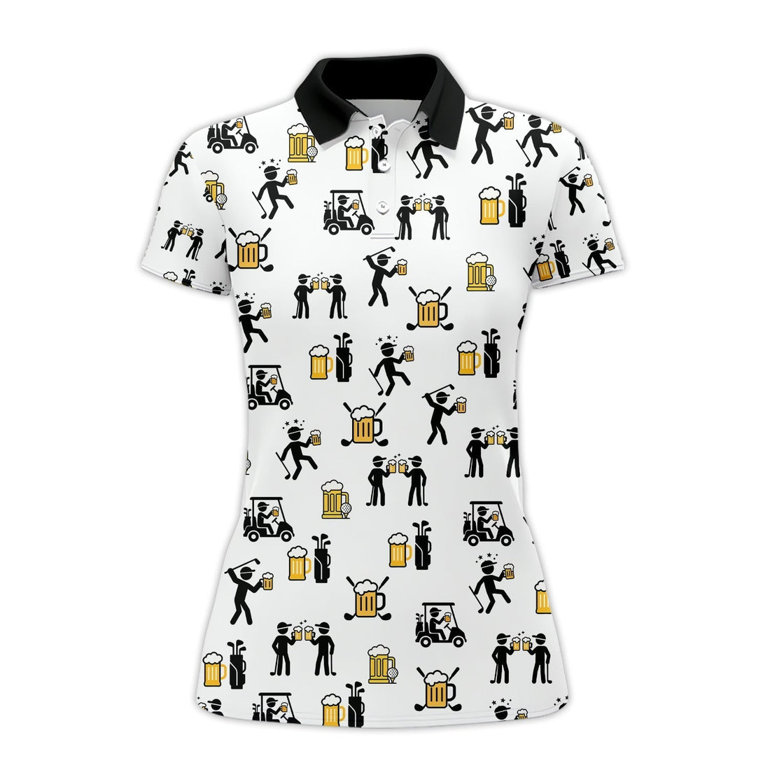 Beer Golf Shirt, Custom Golf Shirt With Funny Drinking & Golf Cart Pattern For Men