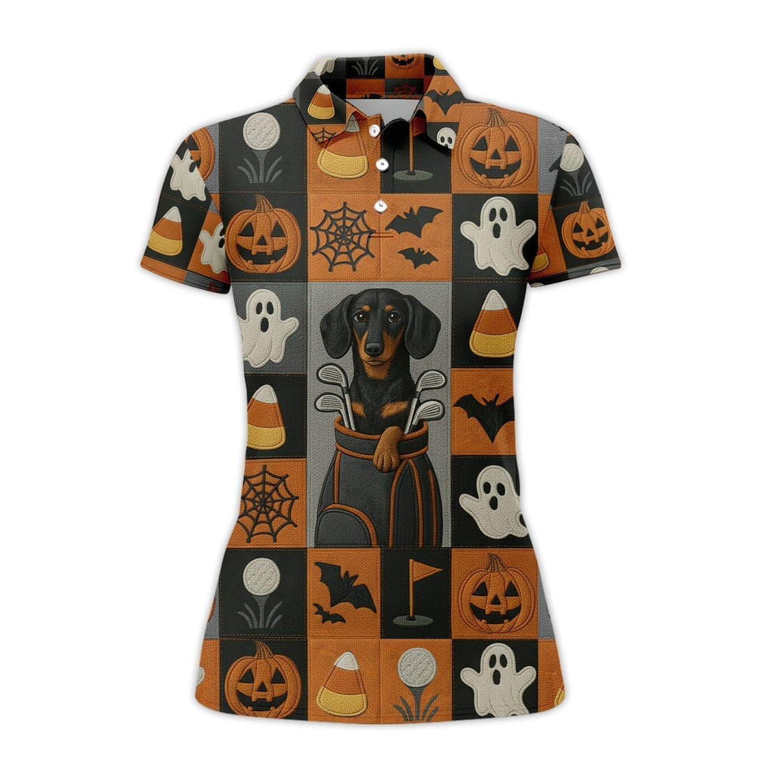 Dachshund Golf Shirt For Dog Lover, Halloween Pattern Golf Shirt, Crazy Golf Shirt For Men