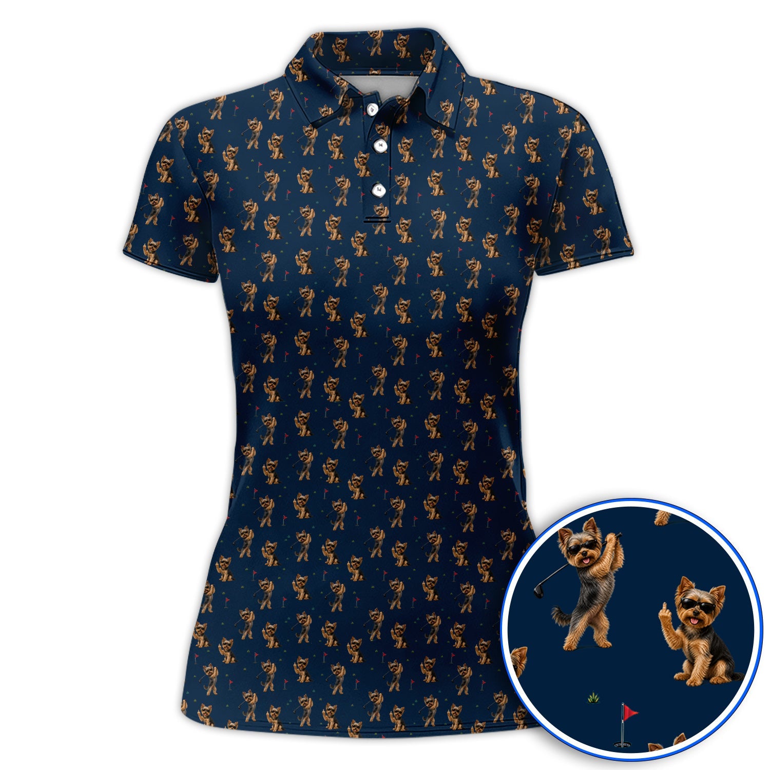 Funny Yorkshire Terrier Golf Polos, Cool Yorkie Pattern Golf Shirt, Gift For Golf Lovers