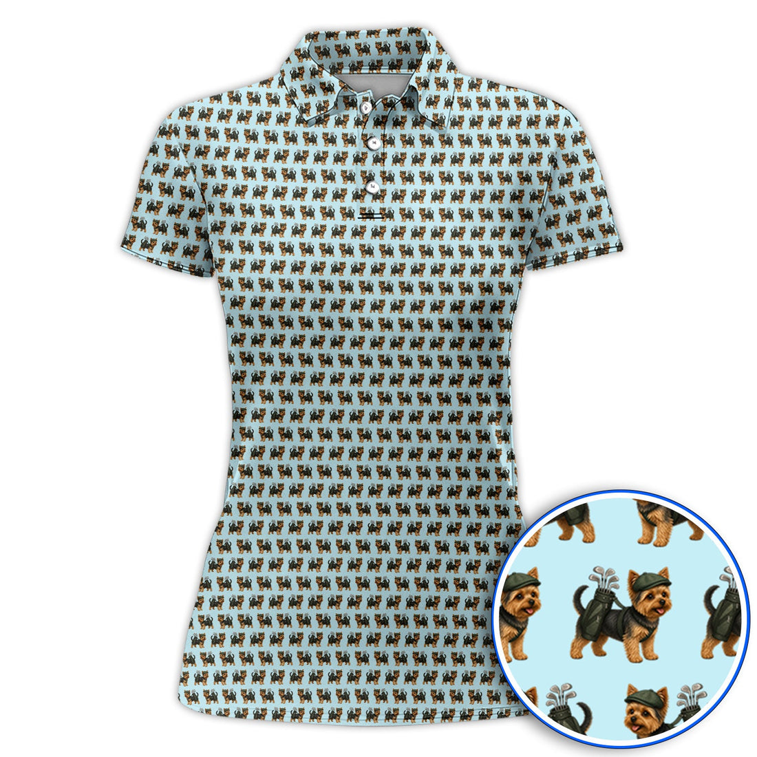 Yorkie Golf Pattern Golf Polos, Yorkshire Terrier Golf Shirt, Golf Gift For Golfer