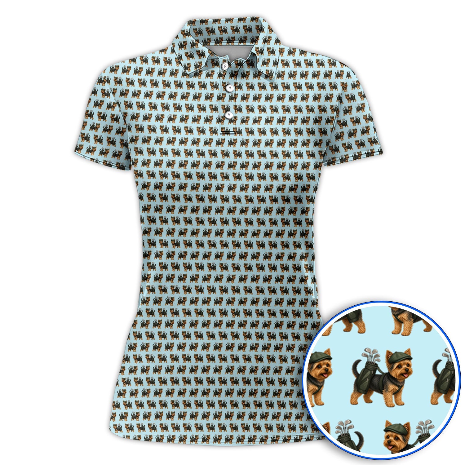 Yorkie Golf Pattern Golf Polos, Yorkshire Terrier Golf Shirt, Golf Gift For Golfer