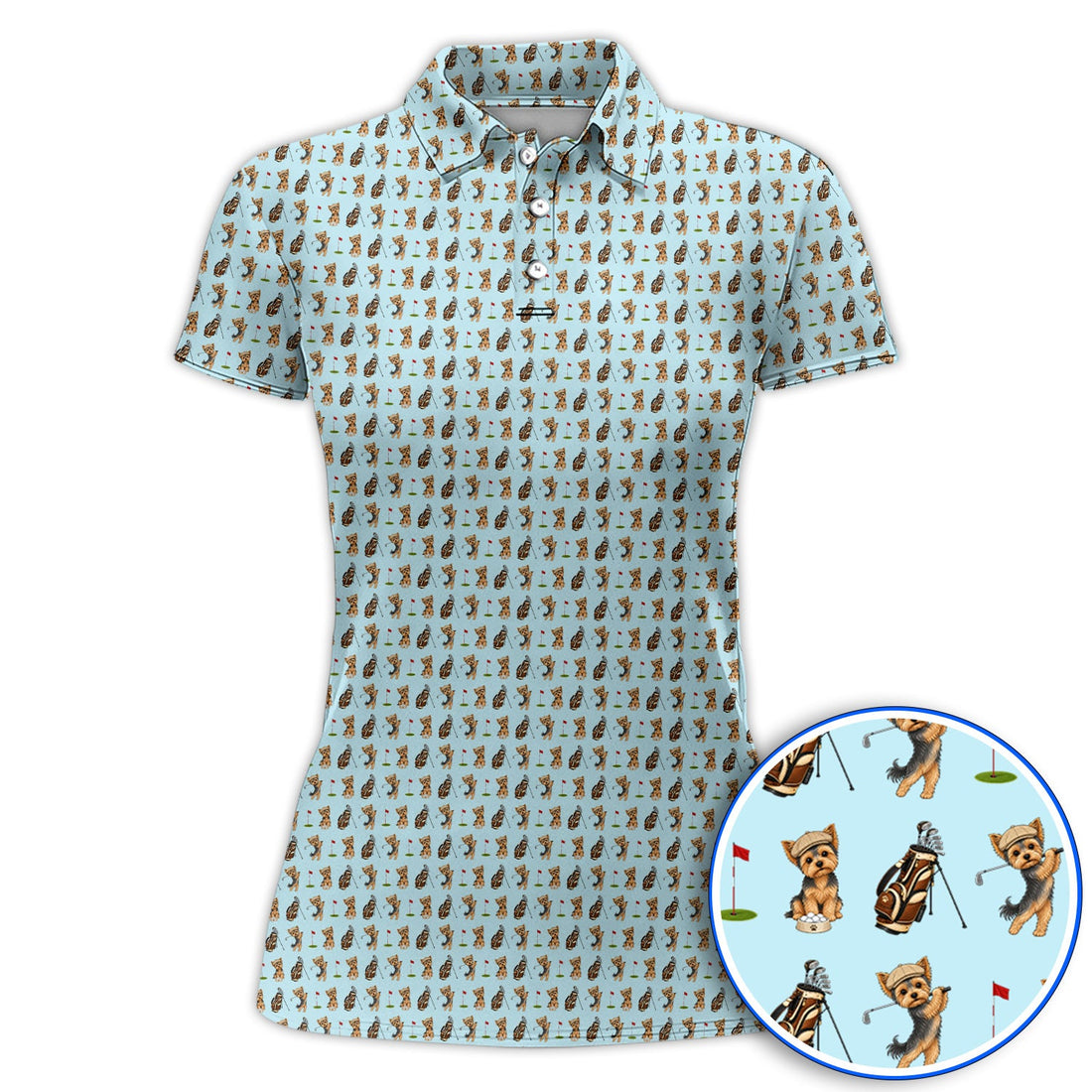Yorkshire Terrier Golf Shirt, Cute Yorkie Pattern Golf Polos, Gift for Golf Lovers
