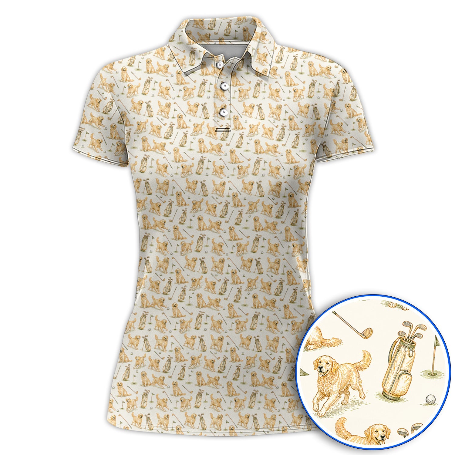 Vintage Golden Retriever Pattern Golf Shirt, Golden Retriever Golf Polos, Perfect Gift For Golf Lovers