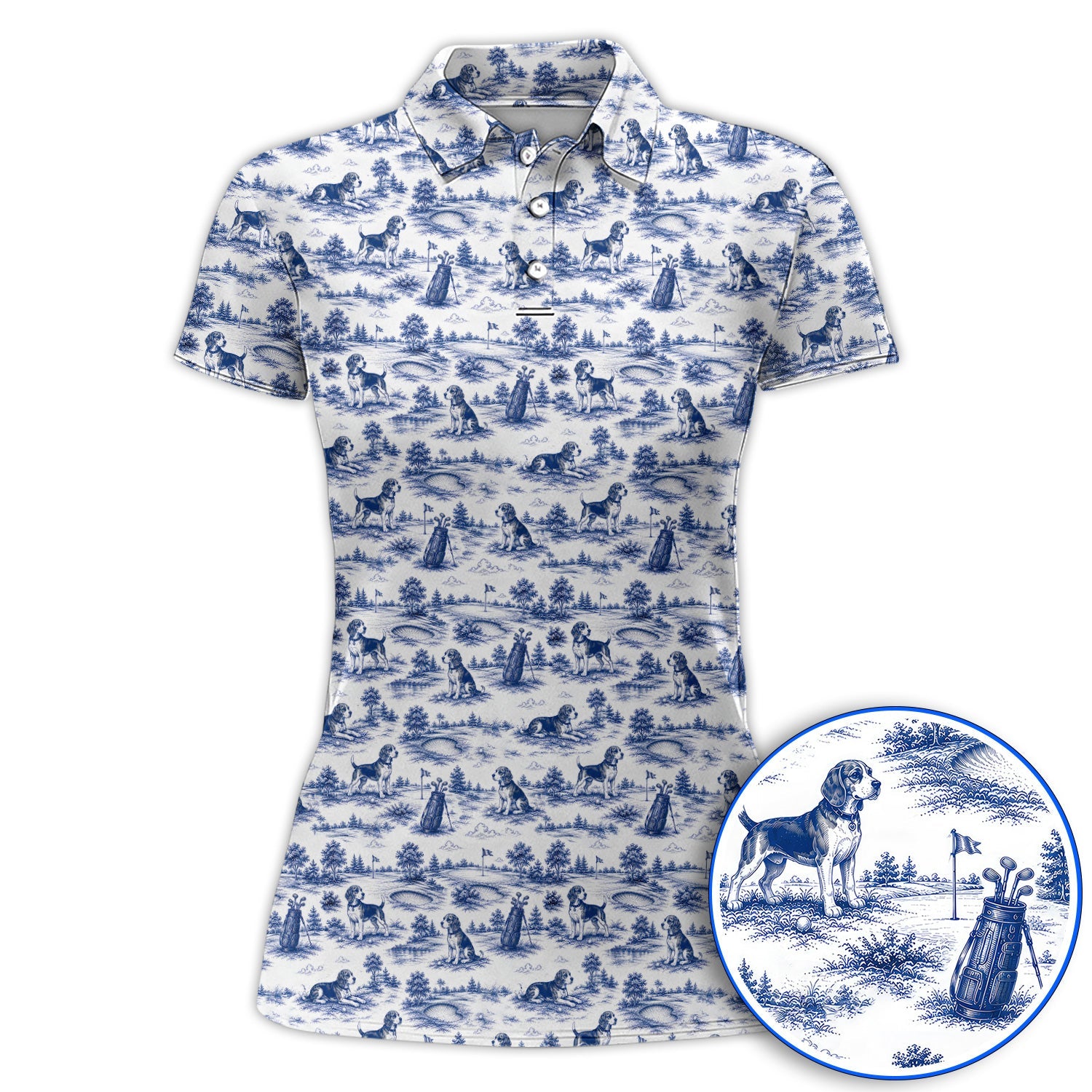 Beagle Toile De Jouy Golf Shirt, Vintage Dog Pattern Golf Polos, Beagle Lover Golf Gift