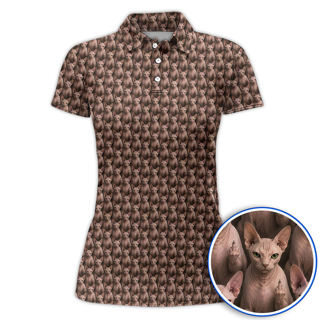 Funny Sphynx Cat Golf Polos, Hairless Cat Pattern Golf Shirt, Crazy Golf Gift For Golfer