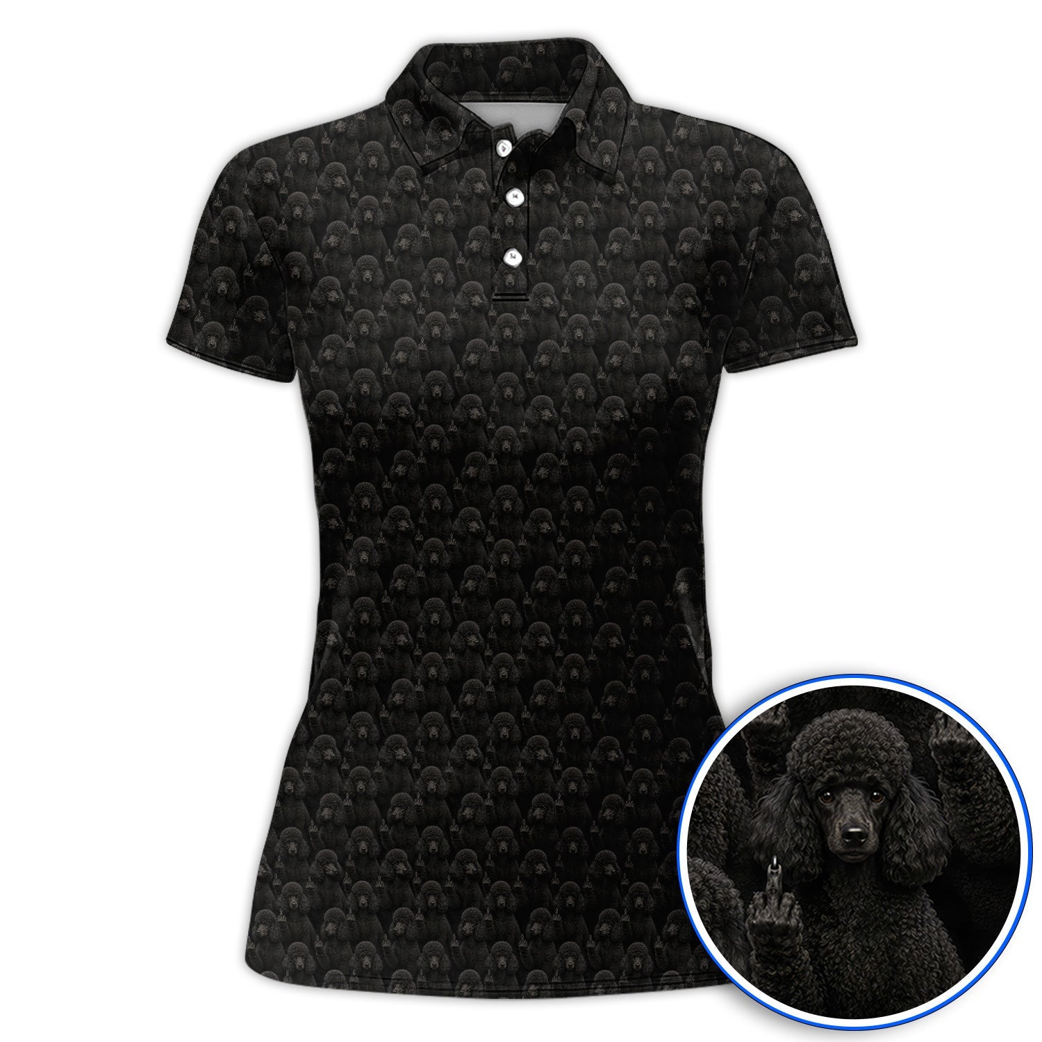 Black Poodle Pattern Golf Polos , Crazy Poodle Golf Shirt, Golf Gift For Golfer