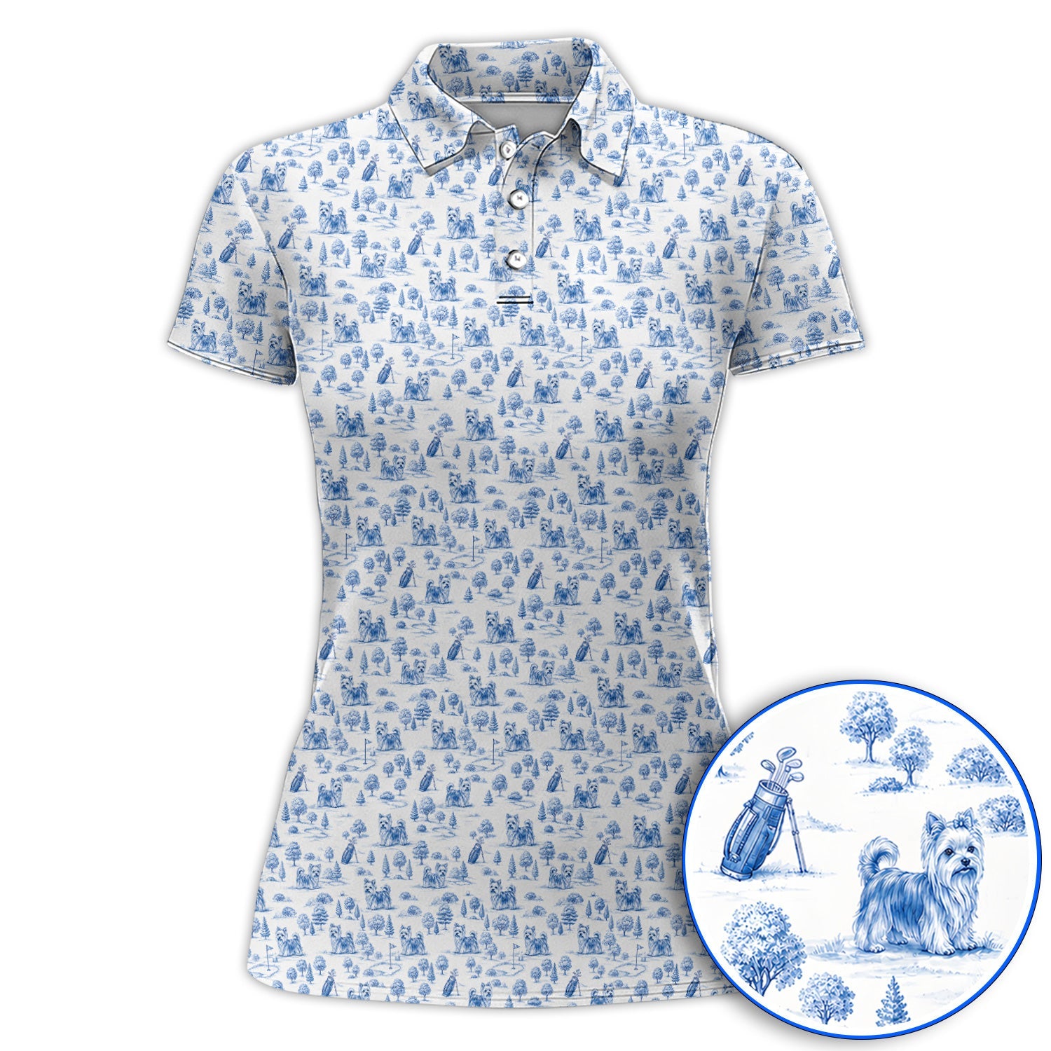 Yorkshire Terrier Toile De Jouy Golf Polos, Yorkie Pattern Golf Shirt, Golf Gift For Golfer