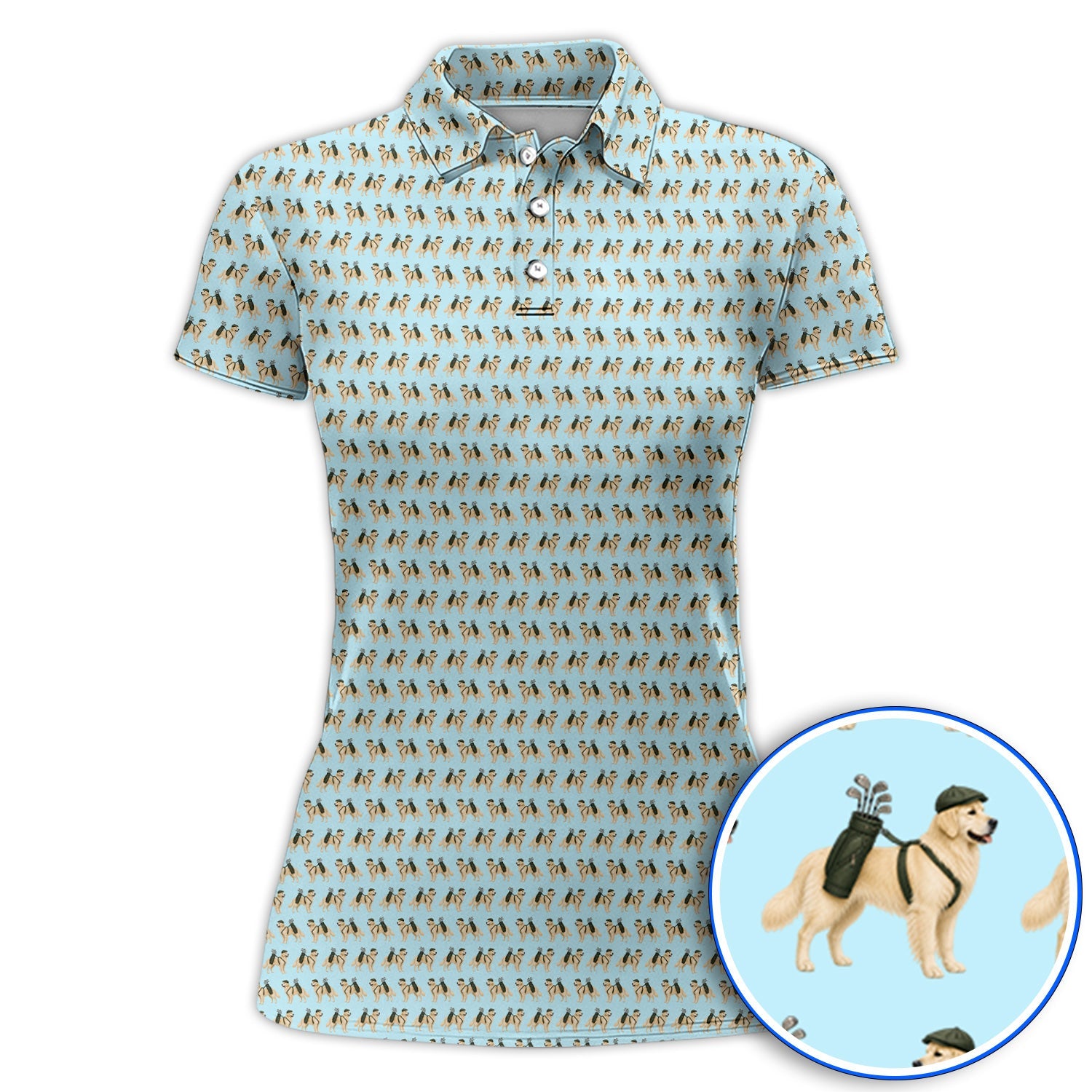 Golden Retriever Golf Shirt, Funny Pattern Golf Polos, Golden Retriever Dad Gift