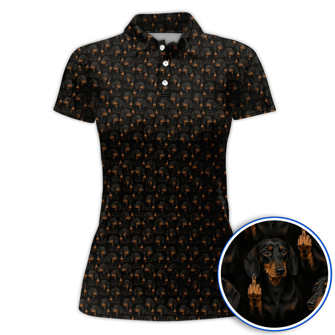 Funny Dachshund Golf Polos, Wiener Dog Pattern Golf Shirt, Crazy Dog Dad Golf Apparel