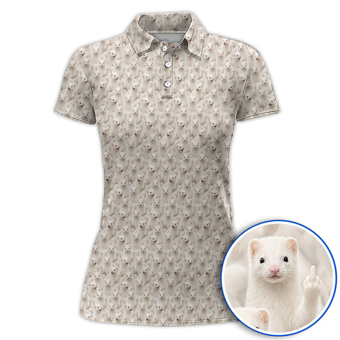 White Ferret Pattern Golf Polos, Funny Ferret Golf Shirt, Golf Gift For Golfer