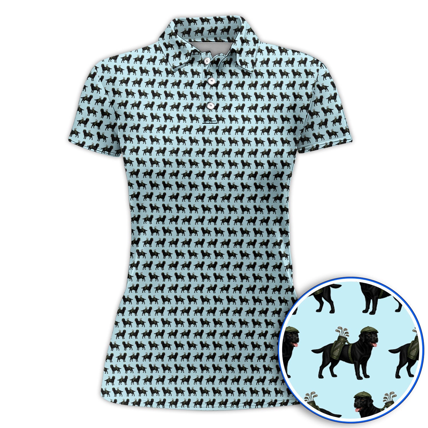 Black Lab Pattern Golf Polos, Crazy Labrador Golf Shirt, Golf Gift For Golfer