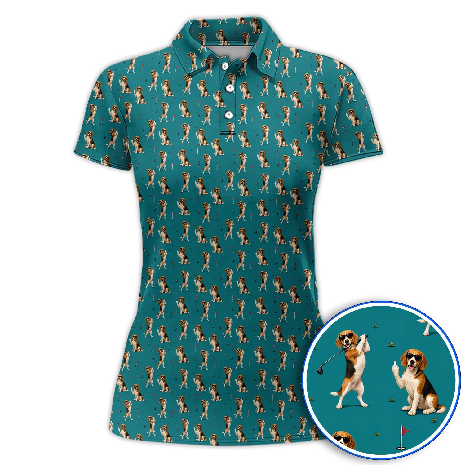 Beagle Pattern Golf Polos, Funny Beagle Golf Shirt, Dog Lover Gift For Golfer