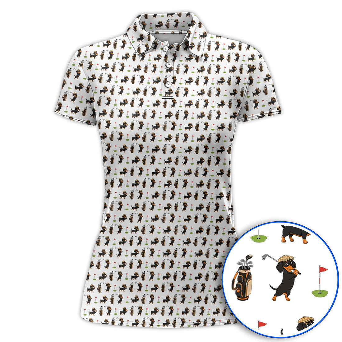 Dachshund Golf Polos, Funny Wiener Dog Pattern Golf Shirt, Doxie Lover Golf Gift