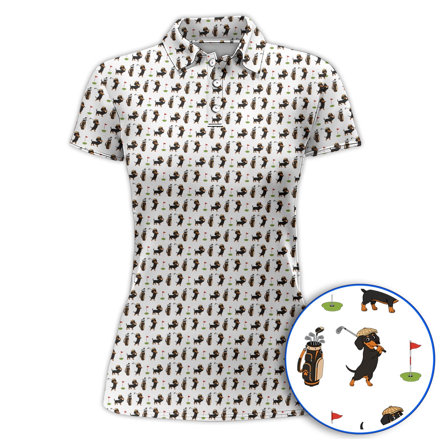 Dachshund Golf Polos, Funny Wiener Dog Pattern Golf Shirt, Doxie Lover Golf Gift