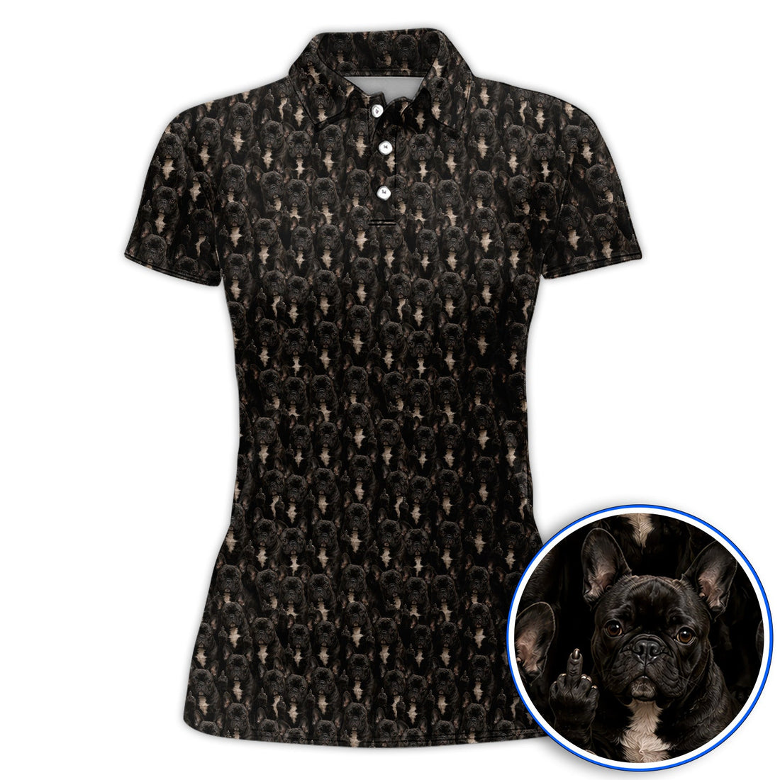 Black French Bulldog Pattern Golf Polos, Funny Frenchie Golf Shirt, Dog Dad Golf Gift