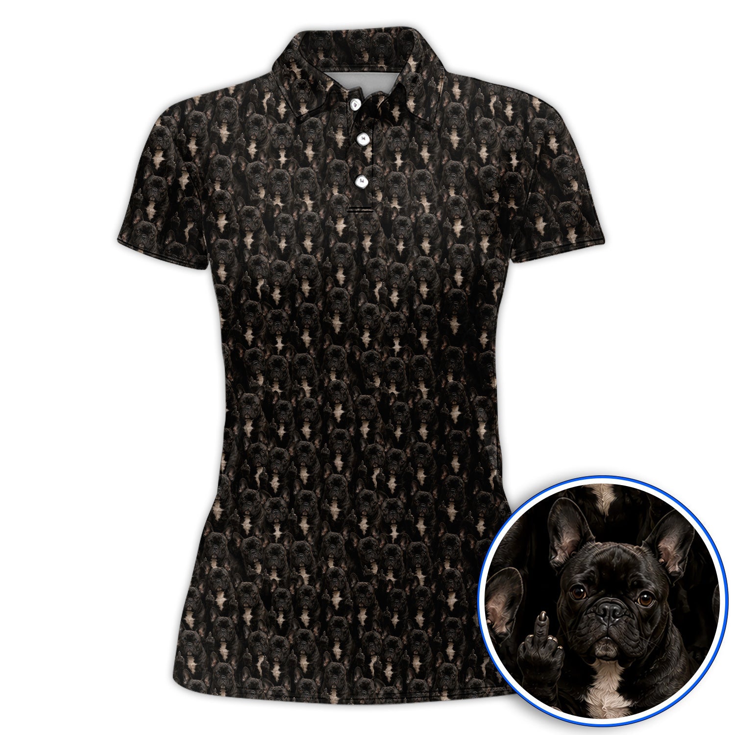 Black French Bulldog Pattern Golf Polos, Funny Frenchie Golf Shirt, Dog Dad Golf Gift