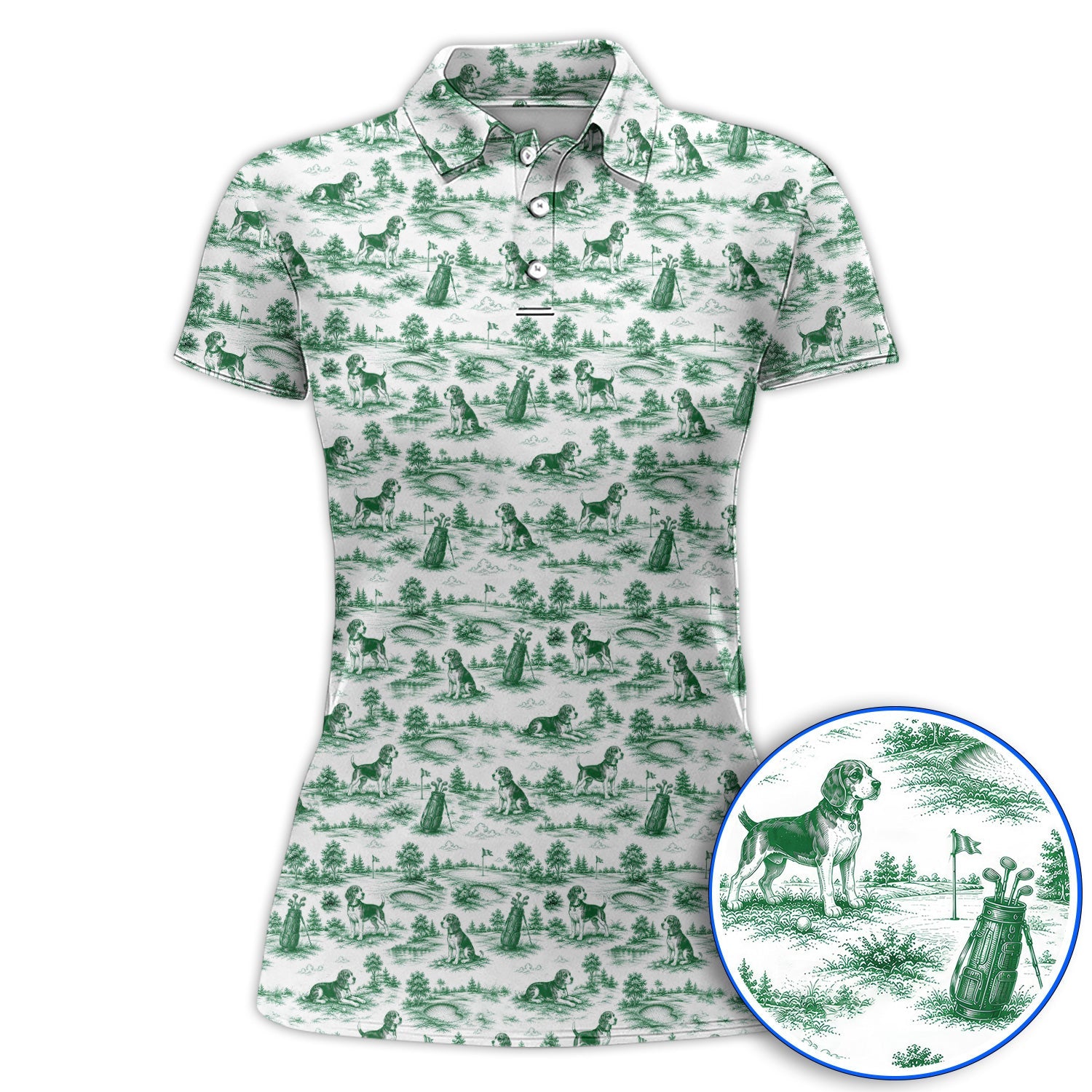 Beagle Toile De Jouy Golf Shirt, Vintage Dog Pattern Golf Polos, Beagle Lover Golf Gift
