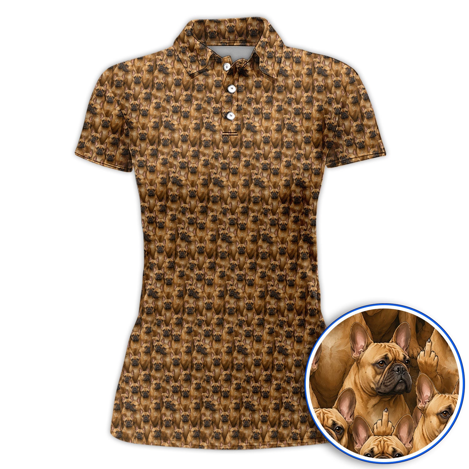 Funny French Bulldog Golf Shirt, Frenchie Pattern Golf Polos, Dog Dad Golf Gift