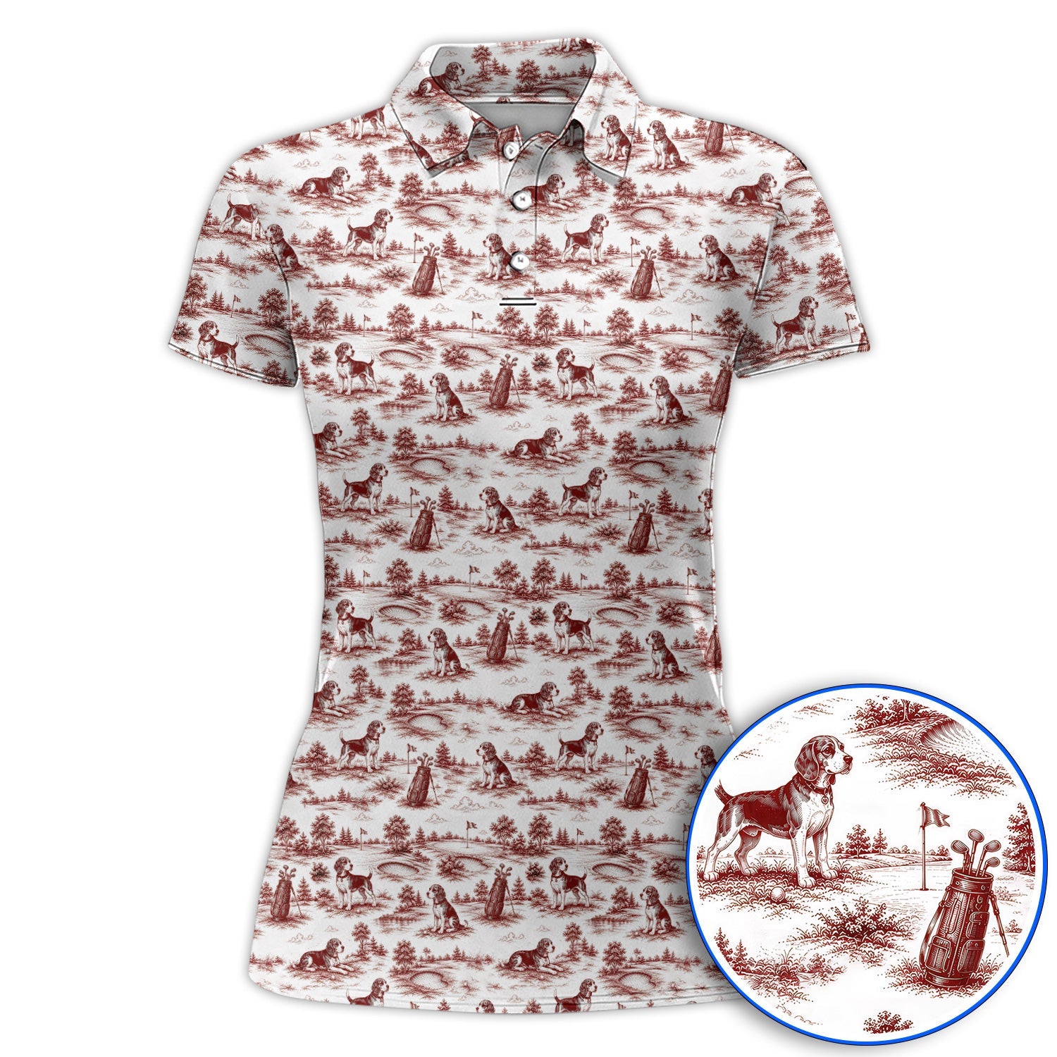 Beagle Toile De Jouy Golf Shirt, Vintage Dog Pattern Golf Polos, Beagle Lover Golf Gift