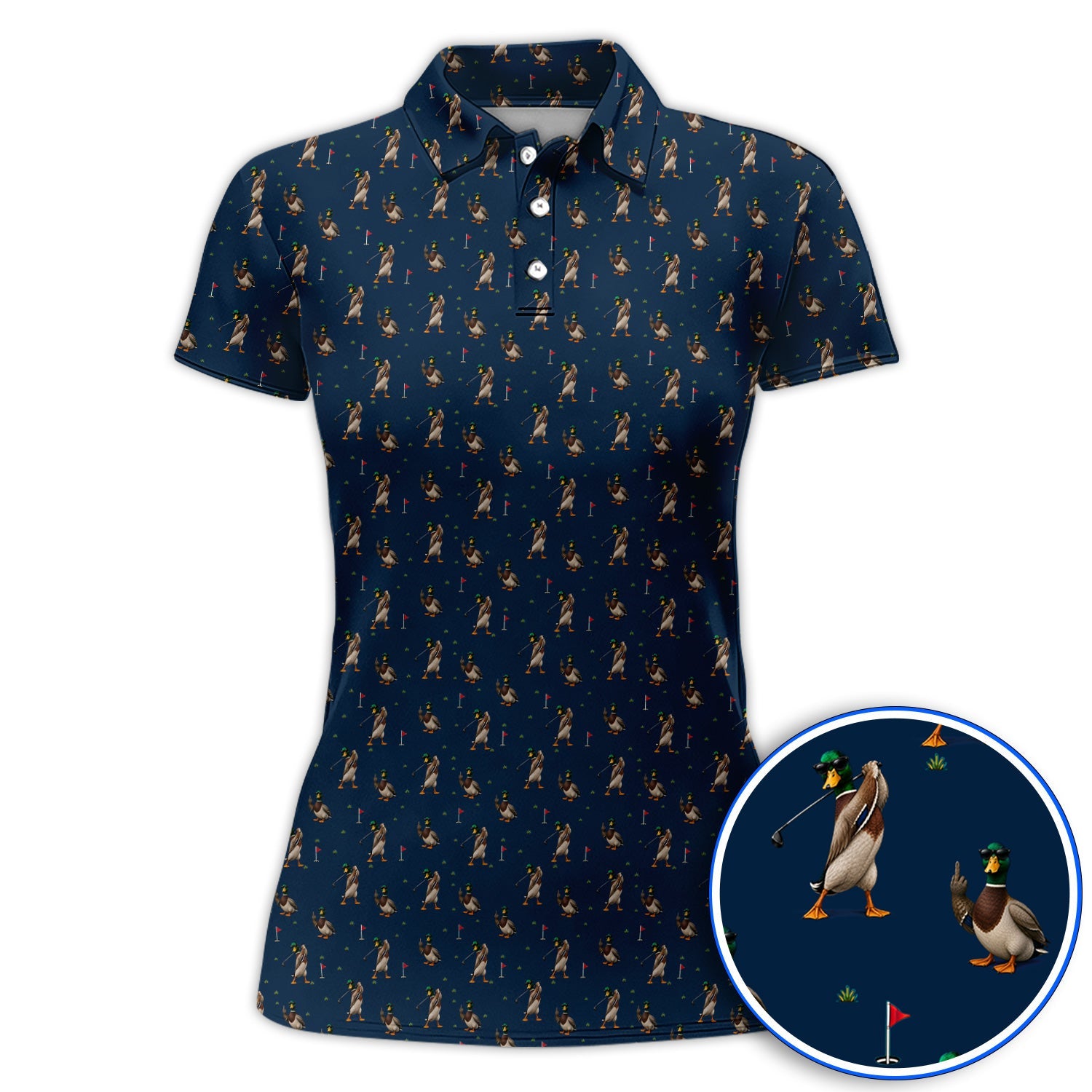 Funny Mallard Duck Golf Shirt, Waterfowl Golf Pattern Polos, Gift For Duck Hunting & Golf Lovers