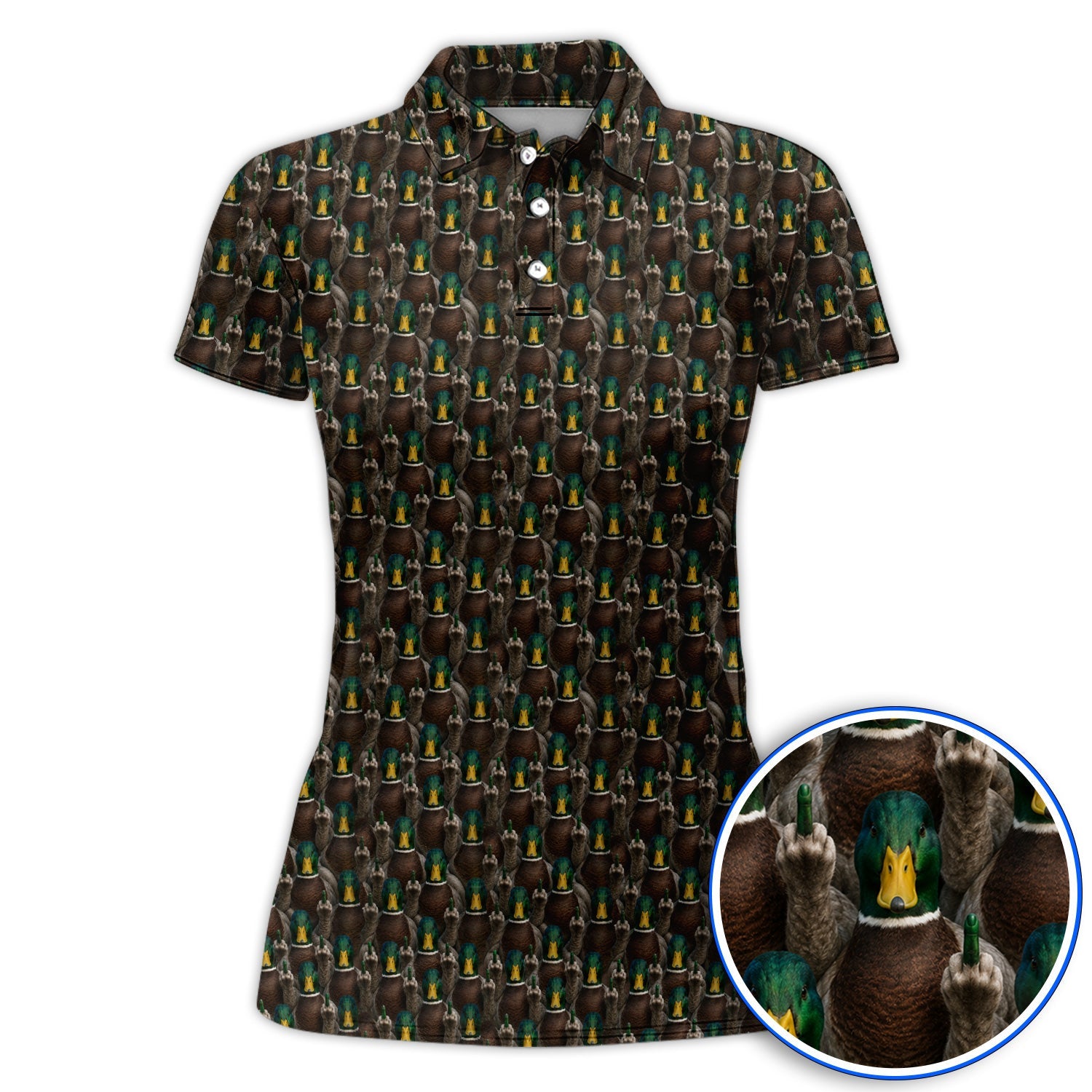 Funny Mallard Duck Pattern Polos, Rebel Duck Hunting Golf Shirt, Golf Gift For Golfer