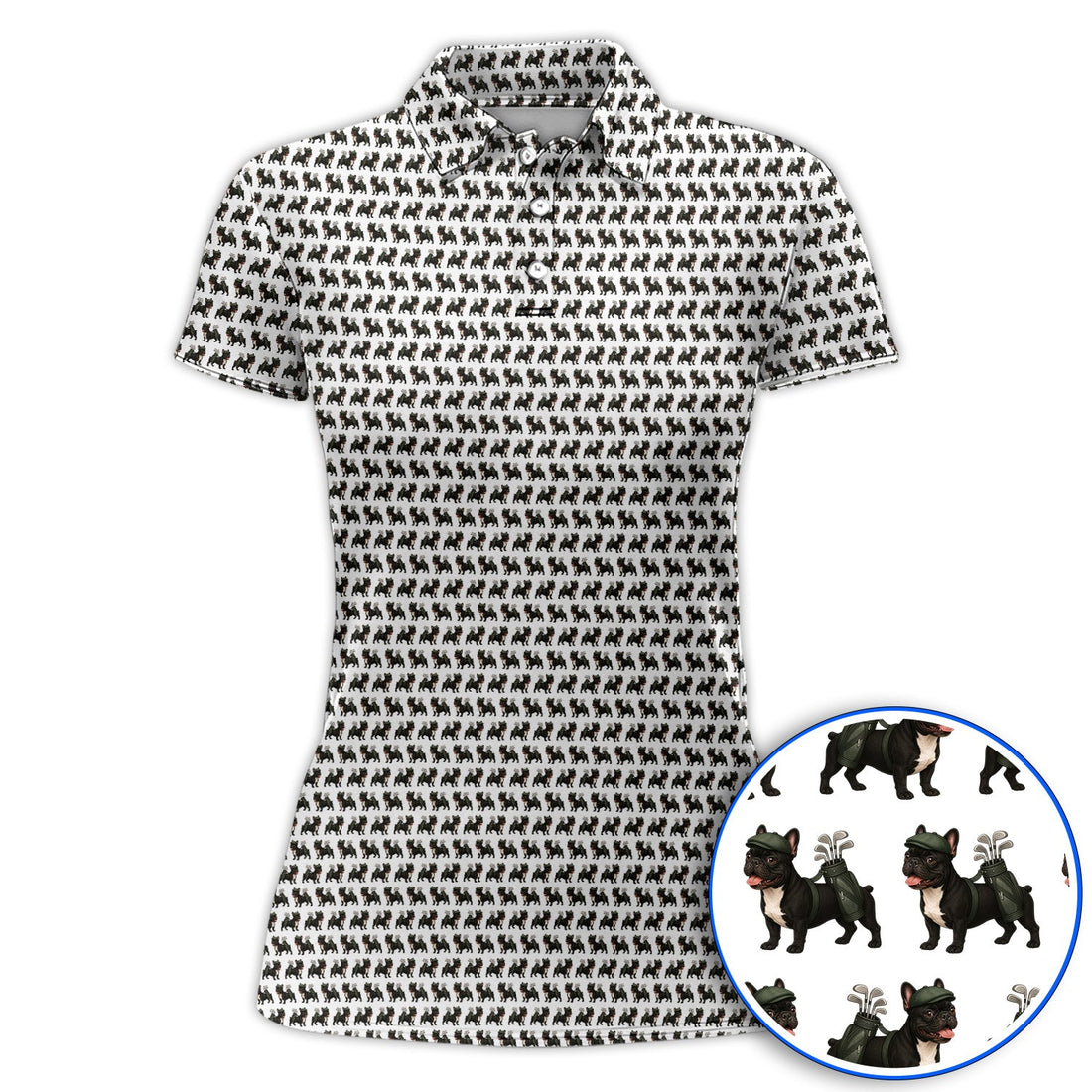 Black French Bulldog Golf Polos, Frenchie Pattern Golf Shirt, Funny Dog Dad Gift