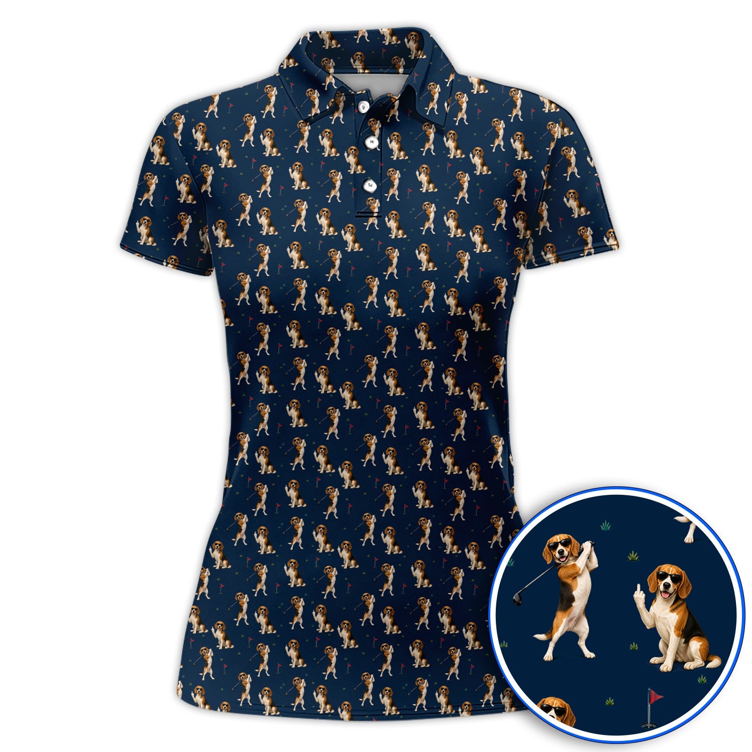 Beagle Pattern Golf Polos, Funny Beagle Golf Shirt, Dog Lover Gift For Golfer