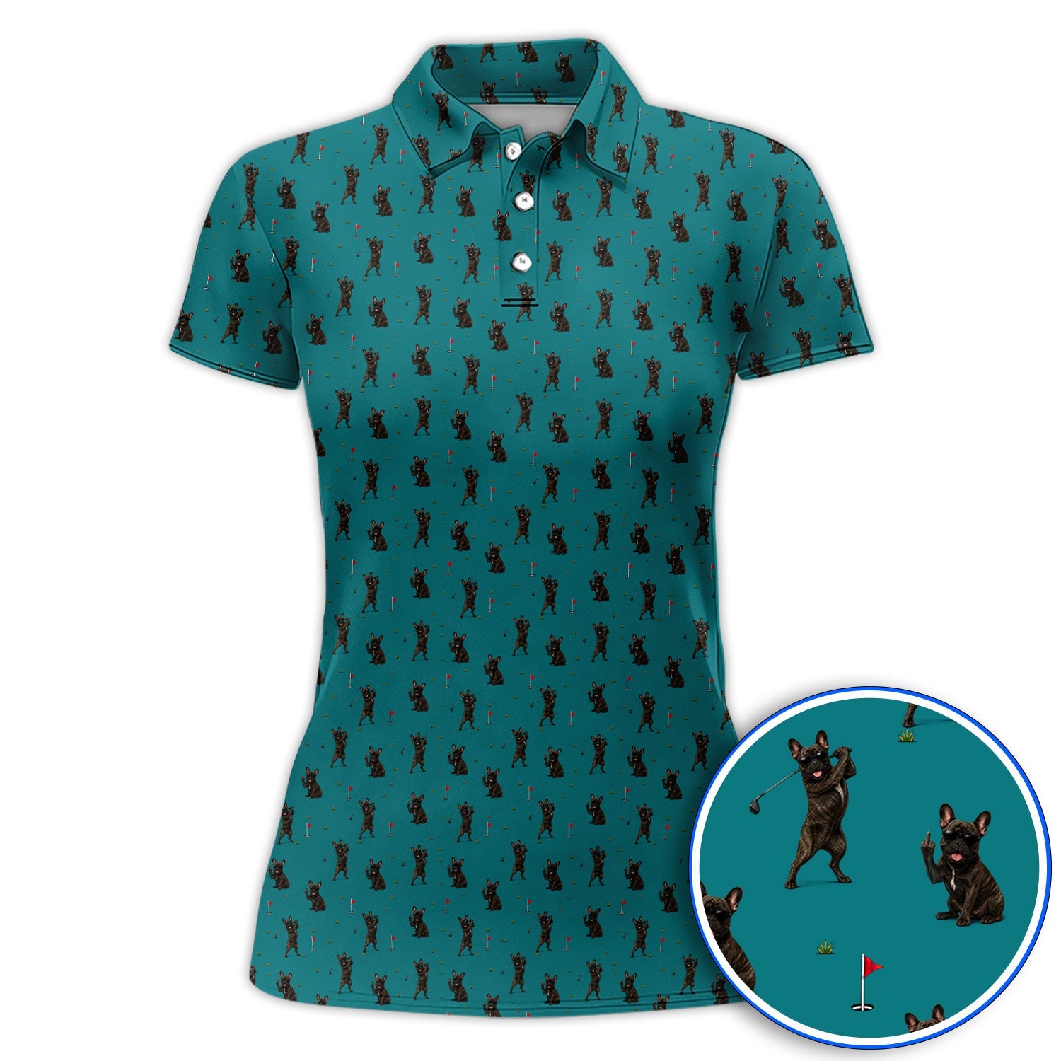 Frenchie Golf Shirt, French Bulldog Pattern Polos, Funny Golf Gift For Golfer