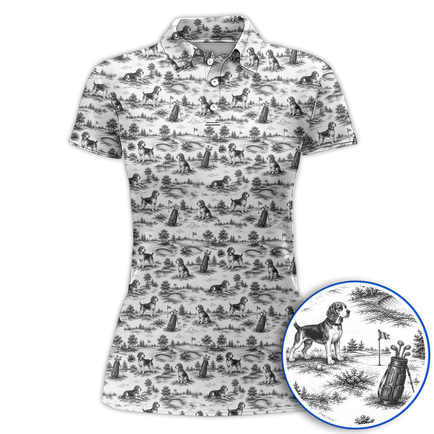 Beagle Toile De Jouy Golf Shirt, Vintage Dog Pattern Golf Polos, Beagle Lover Golf Gift
