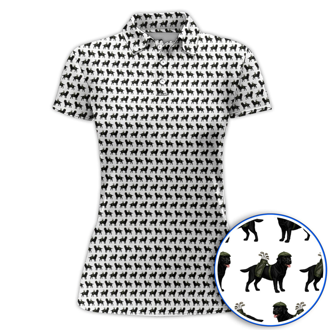 Black Lab Pattern Golf Polos, Crazy Labrador Golf Shirt, Golf Gift For Golfer
