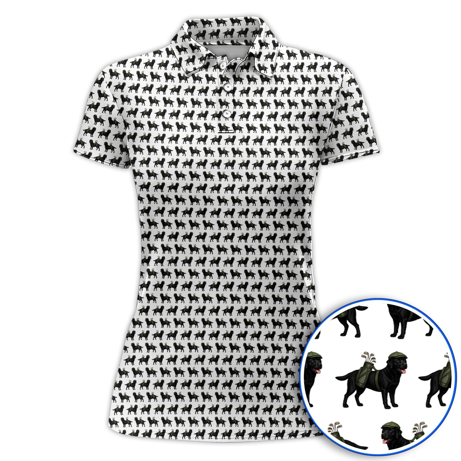 Black Lab Pattern Golf Polos, Crazy Labrador Golf Shirt, Golf Gift For Golfer