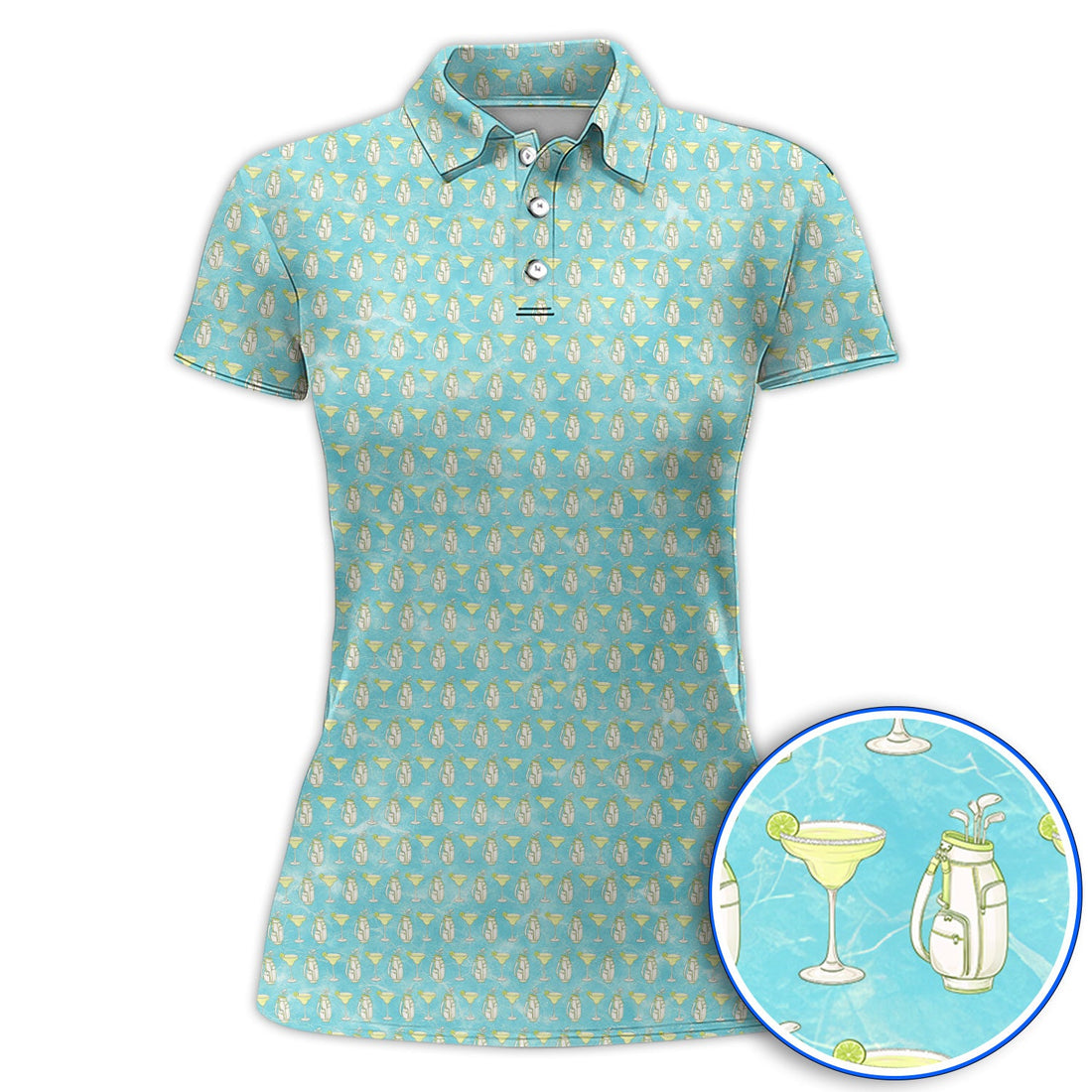 Golf & Margarita Pattern Golf Polos, Margarita Cocktail Golf Shirt, Crazy Golf Gift For Golfer