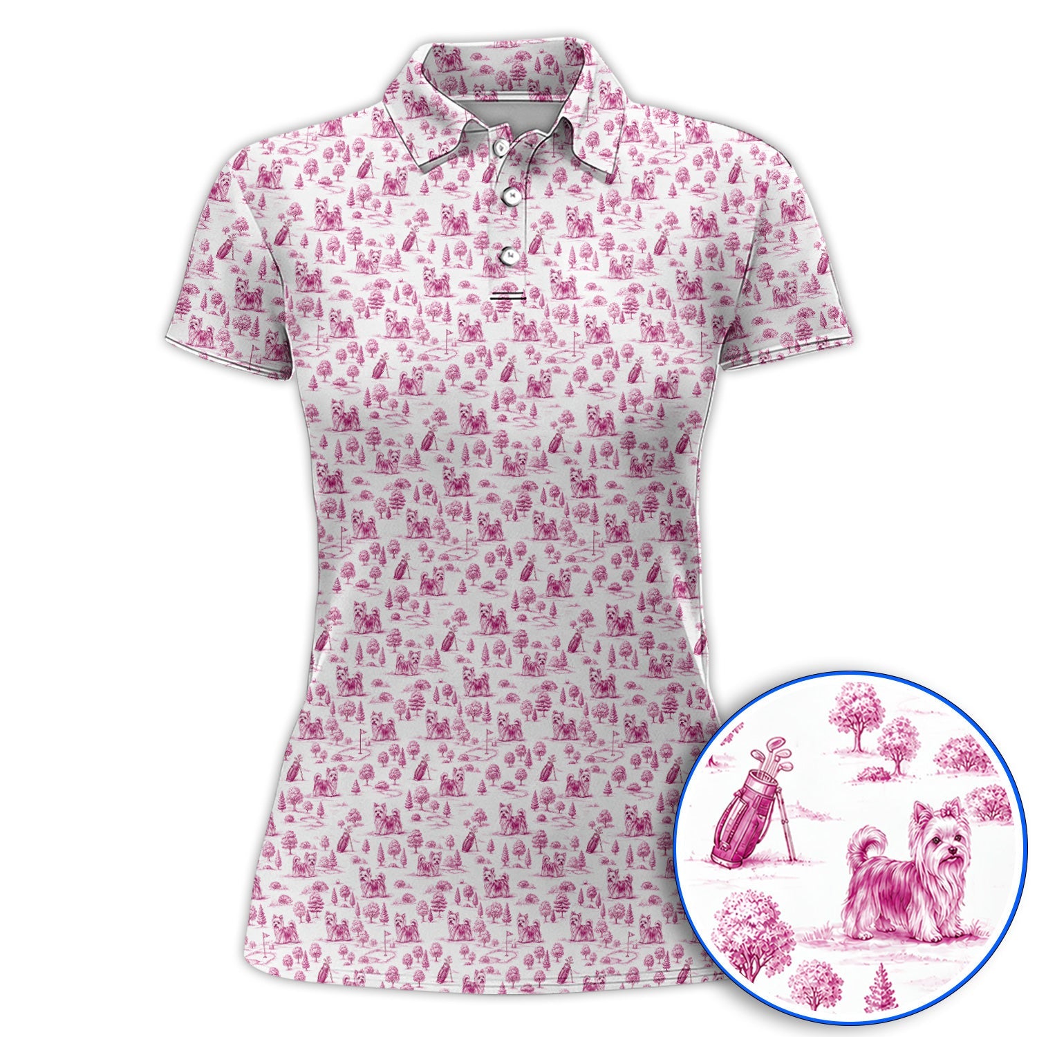 Yorkshire Terrier Toile De Jouy Golf Polos, Yorkie Pattern Golf Shirt, Golf Gift For Golfer