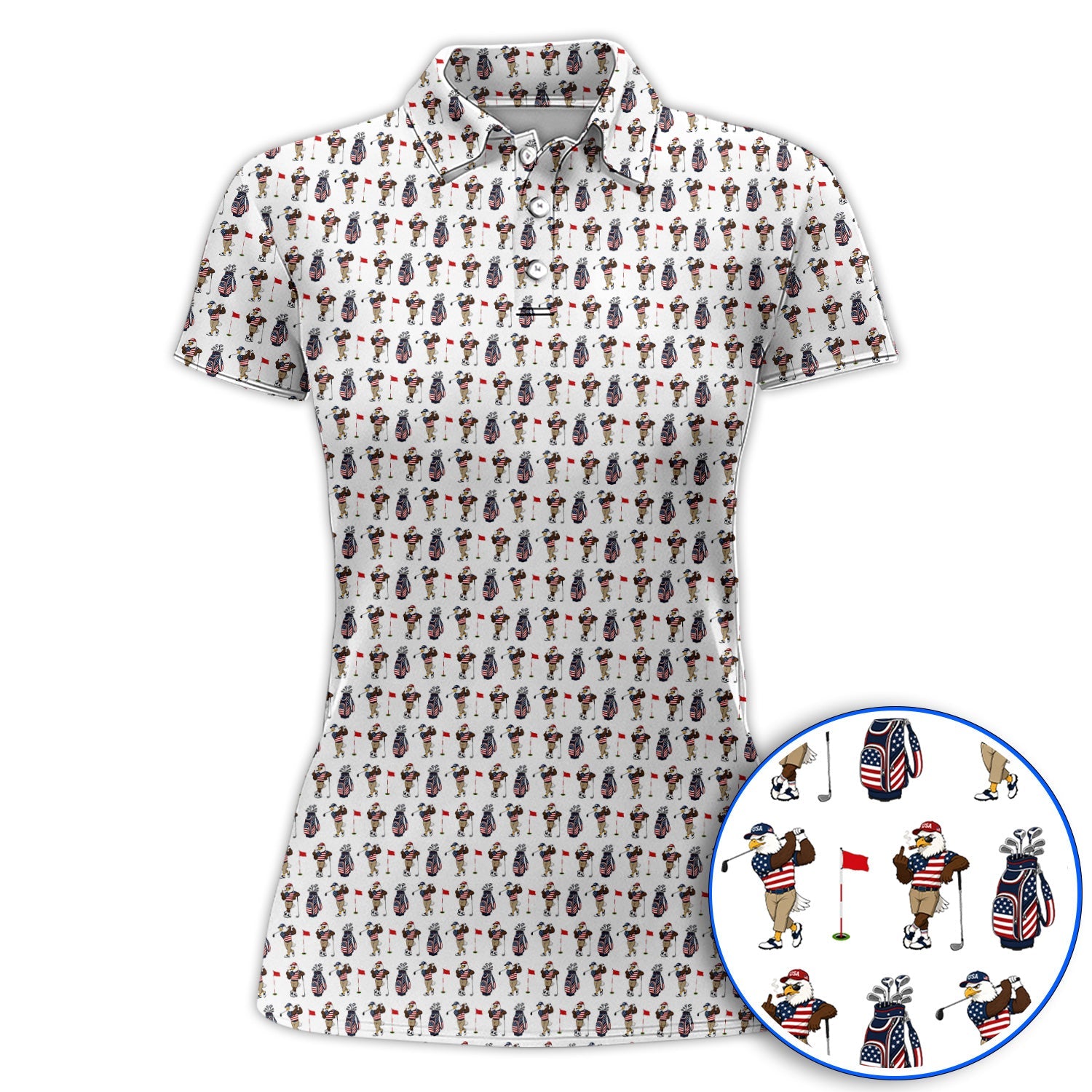 USA Patriotic Eagle Golf Shirt, American Flag Eagle Golf Pattern Polos, 4th of July Golf Gift for Golfer