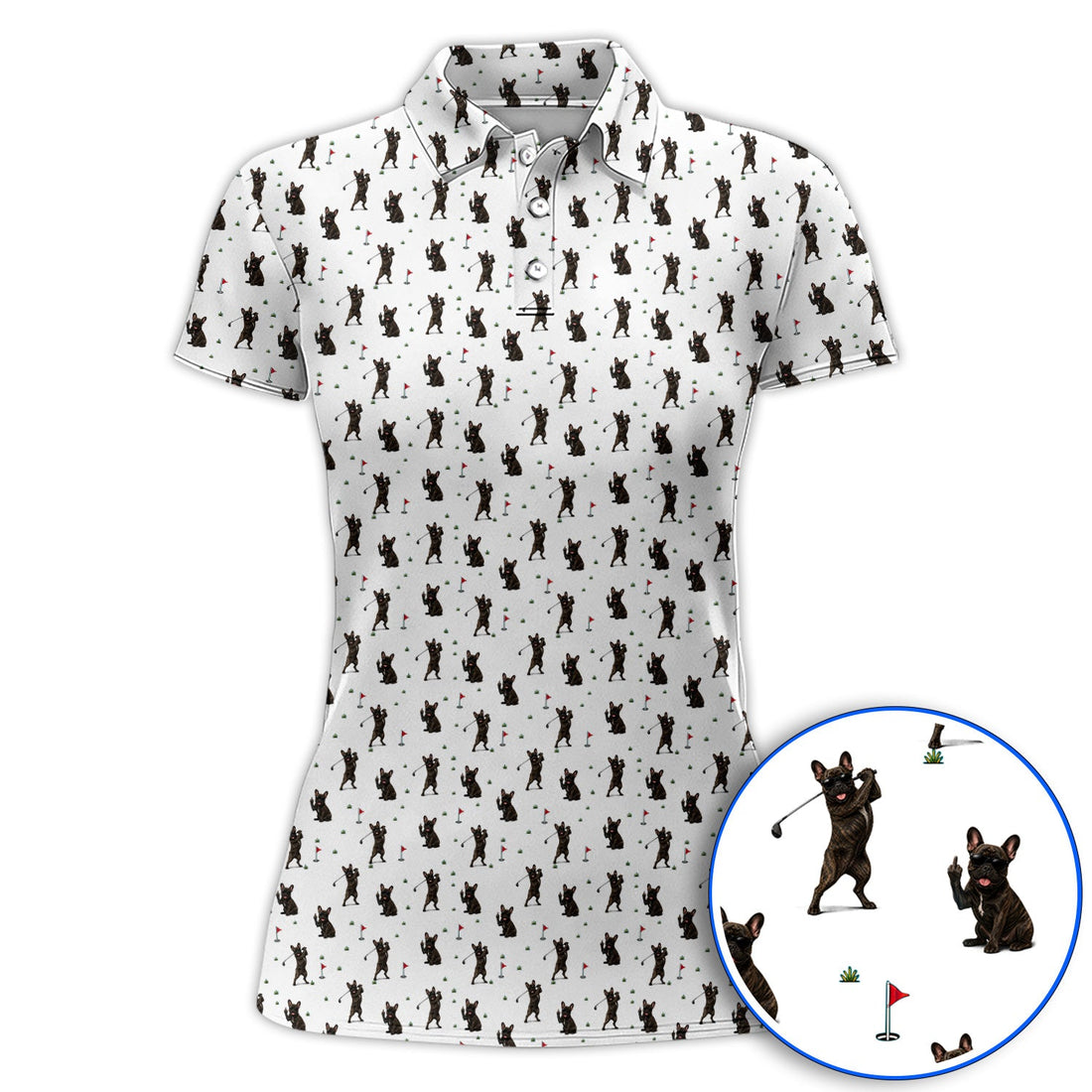 Frenchie Golf Shirt, French Bulldog Pattern Polos, Funny Golf Gift For Golfer