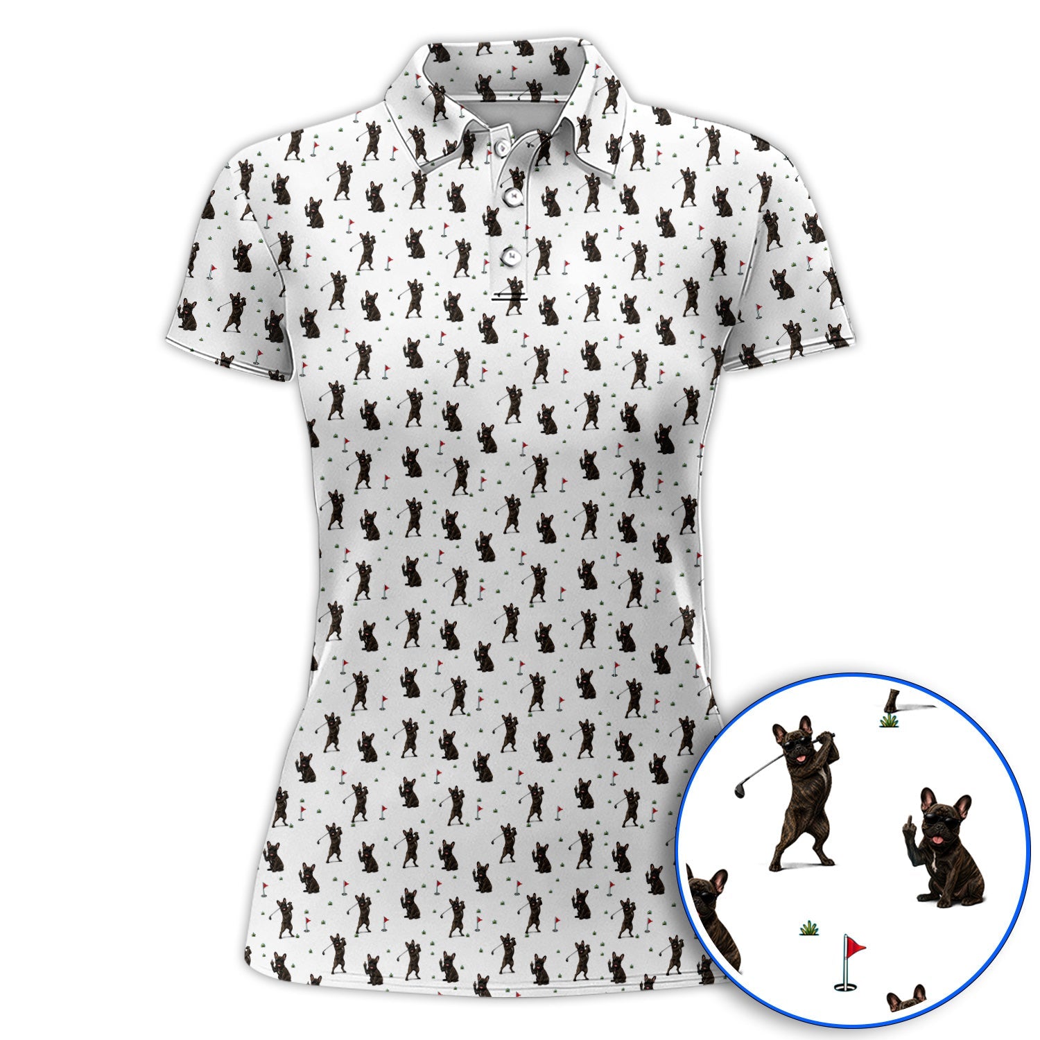 Frenchie Golf Shirt, French Bulldog Pattern Polos, Funny Golf Gift For Golfer