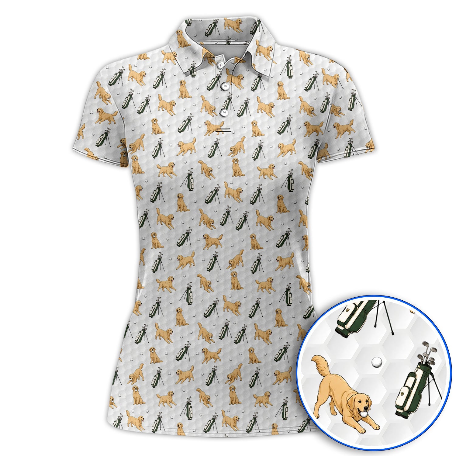 Funny Golden Retriever Pattern Golf Sh?t, Golden Retriever Golf Shirt For Golfer, Dad Golf Gift