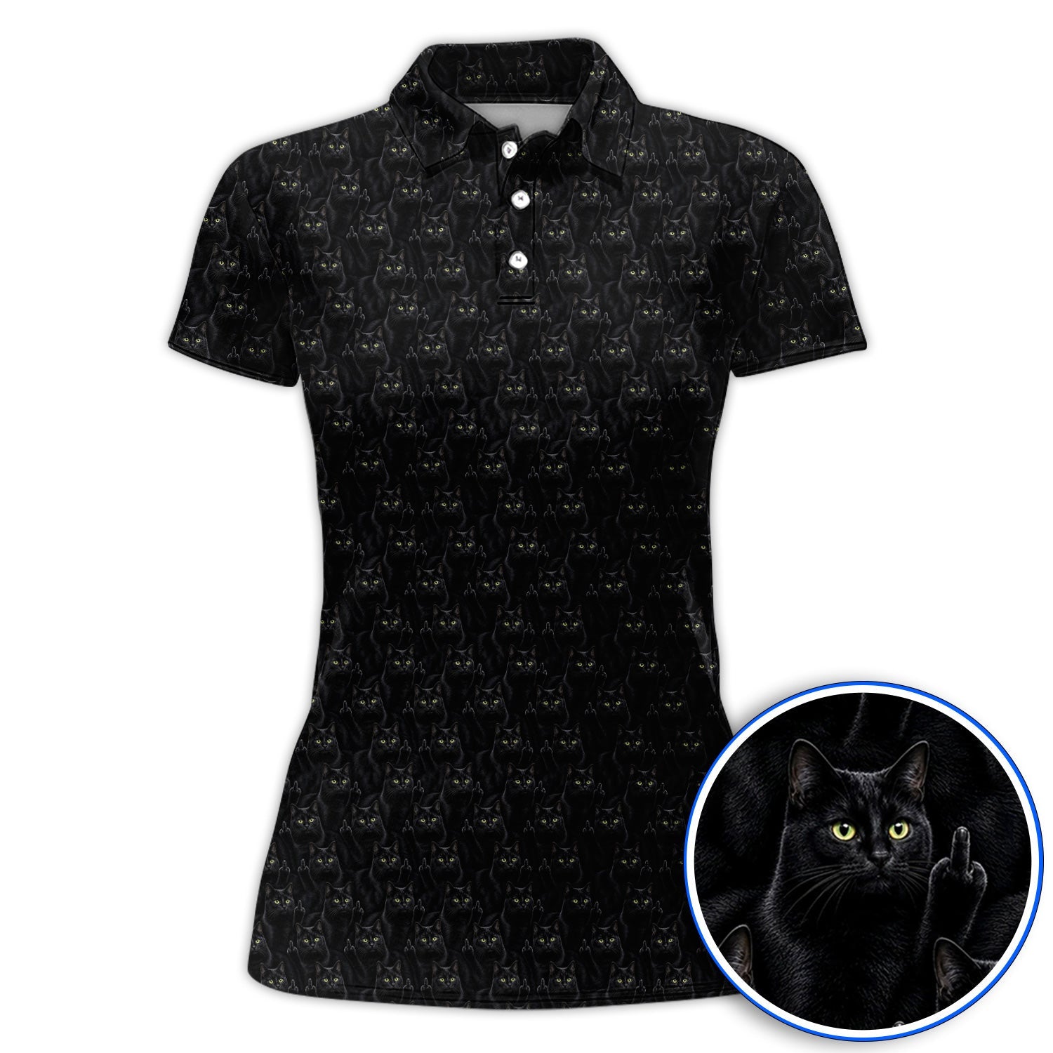 Black Cat Pattern Golf Polos, Funny Cat Lover Golf Shirt, Golf Gift For Golfer