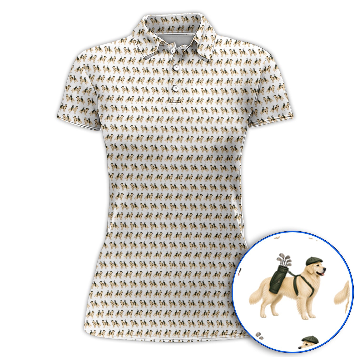 Golden Retriever Golf Shirt, Funny Pattern Golf Polos, Golden Retriever Dad Gift