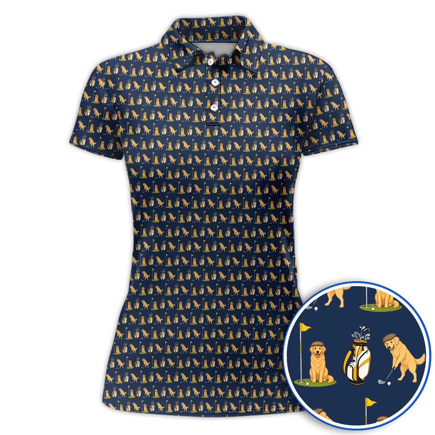 Golden Retriever Pattern Golf Polos, Funny Dog Golf Shirt, Crazy Golf Gift For Golfer