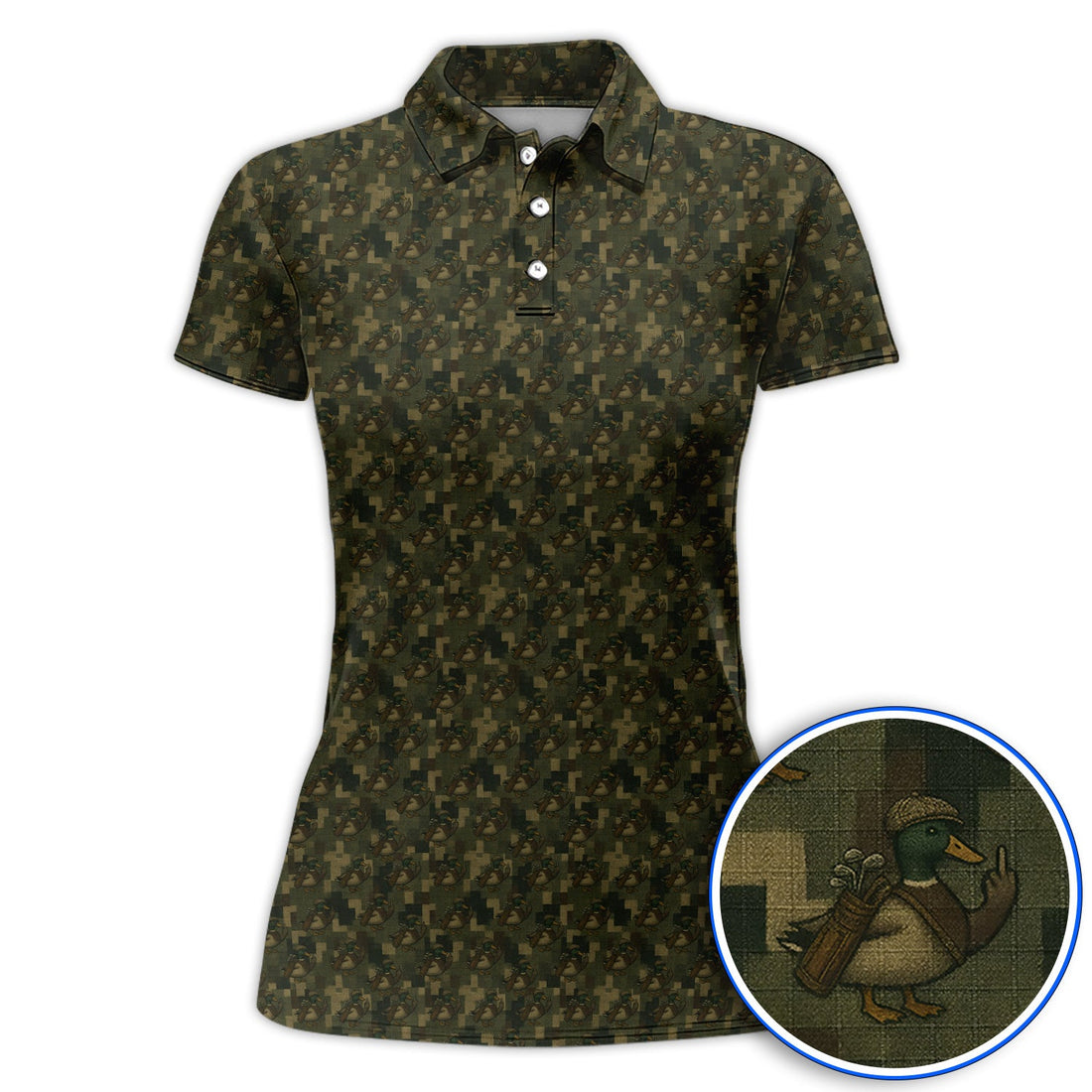 Duck Hunter Golf Shirt, Funny Mallard Camo Pattern Polos, Unique Gift For Hunting & Golf Lovers