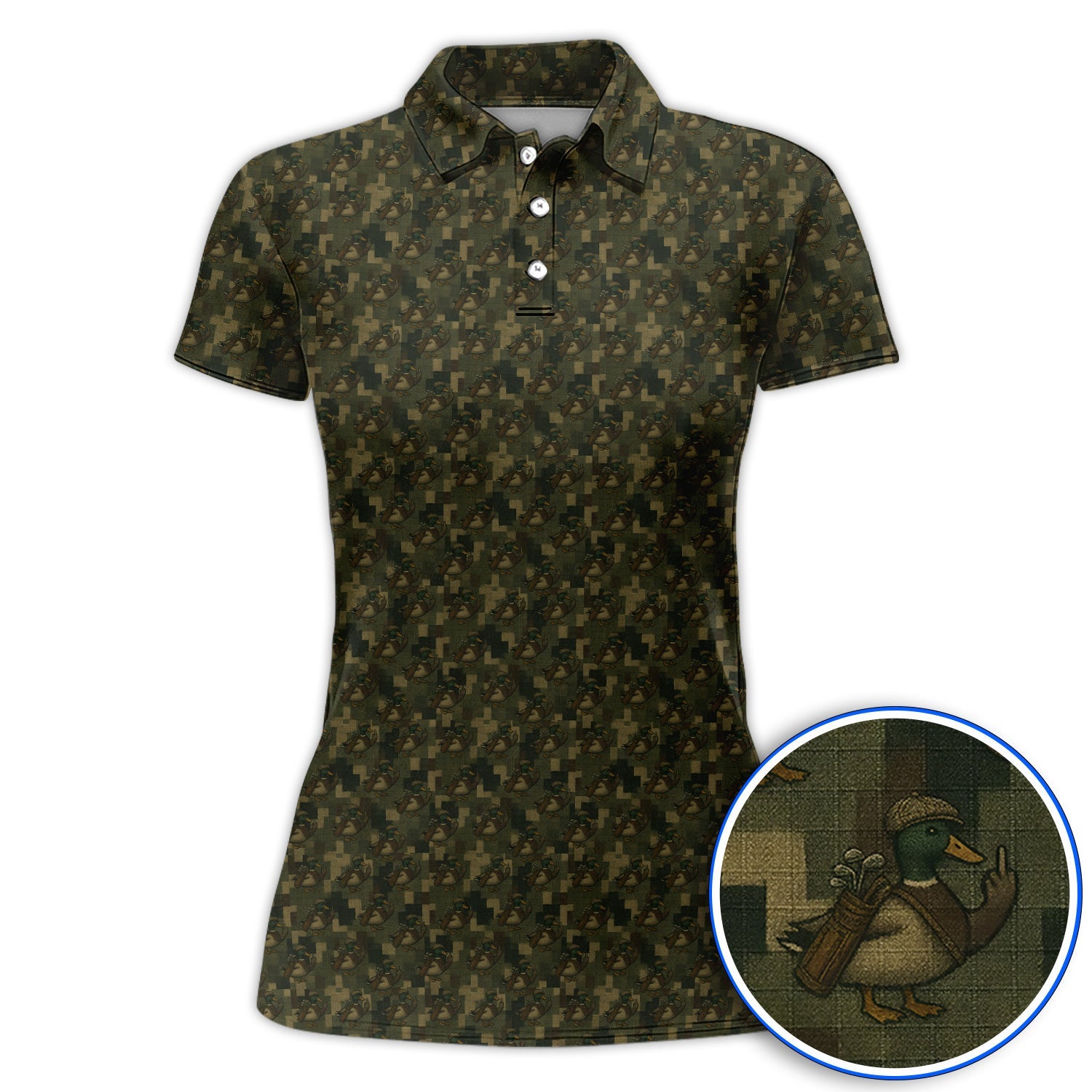Duck Hunter Golf Shirt, Funny Mallard Camo Pattern Polos, Unique Gift For Hunting & Golf Lovers