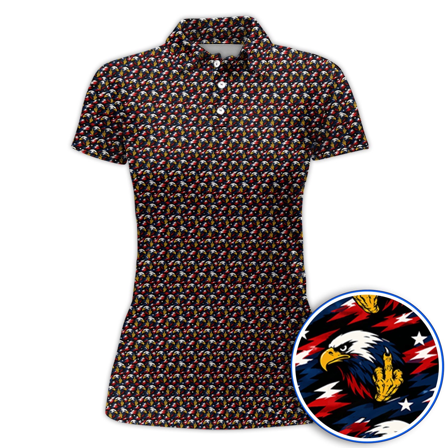 Eagle Middle Finger Golf Polos, USA Patriotic Pattern Golf Shirt, Crazy Golf Gift For Golfer